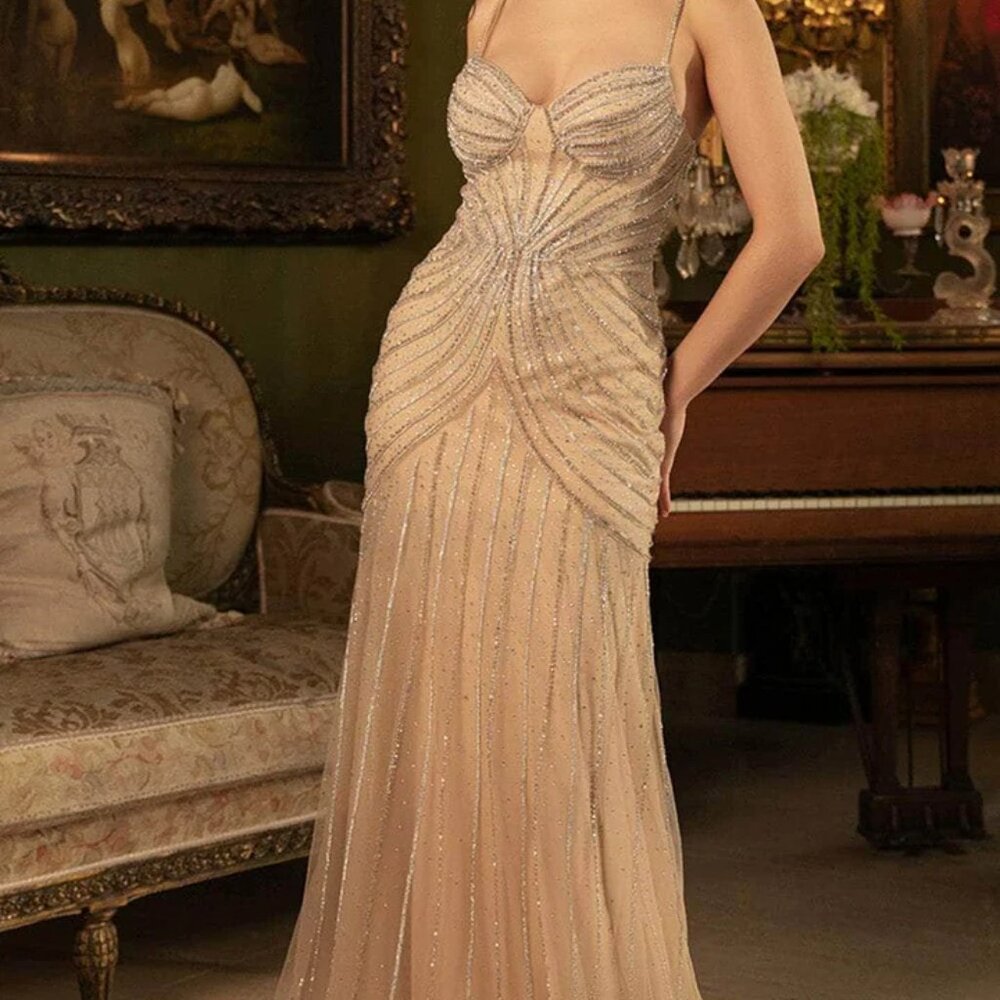 Formal Dress.Gold or blue mother of the bride dress.Party evening pageant - Picture 2 of 7